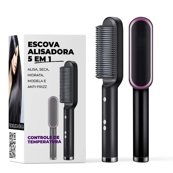 Escova Alisadora 3 em 1 Preta - Renovati Hair