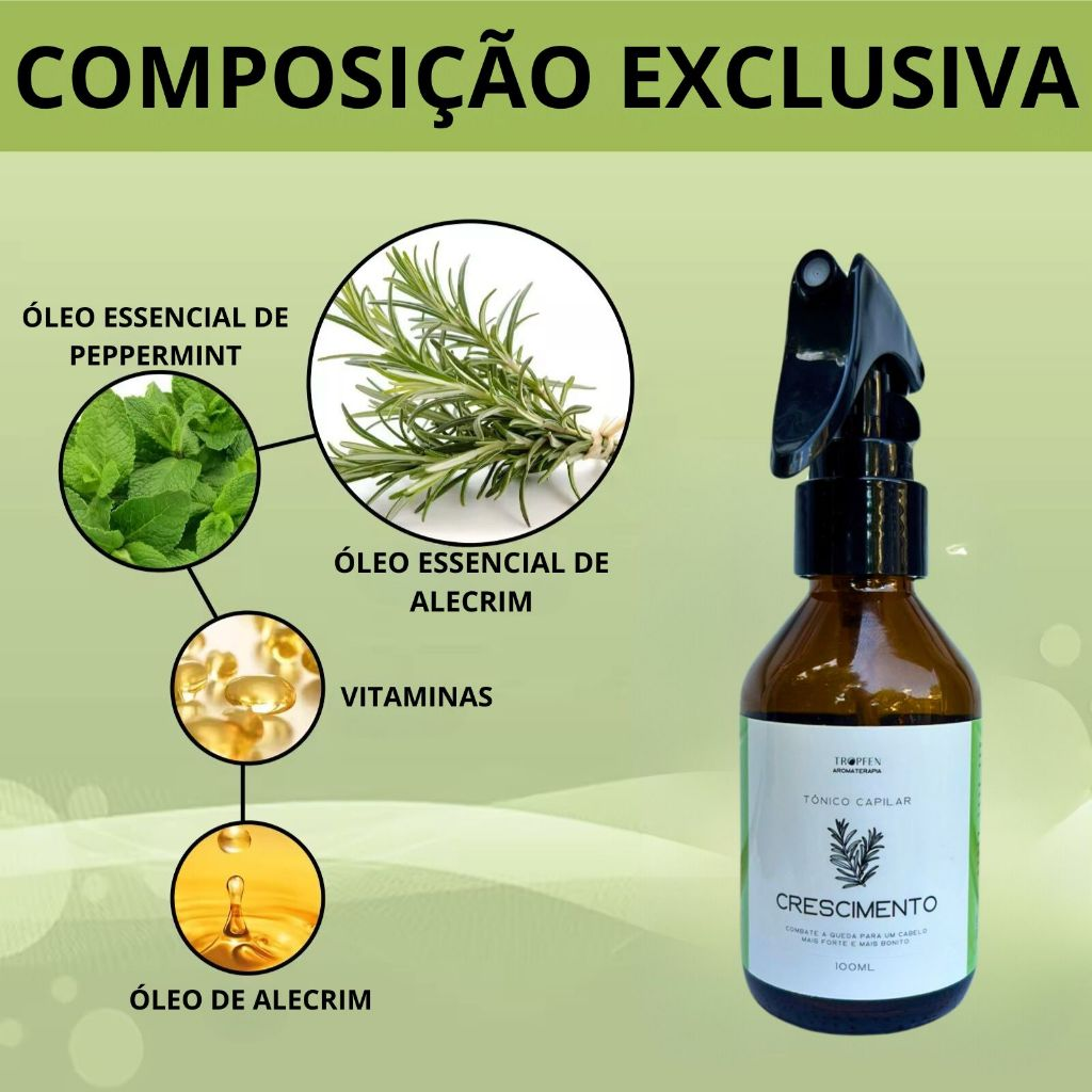 Tônico para Crescimento Capilar Antiqueda Poderoso com Óleo de Alecrim - 100 mL